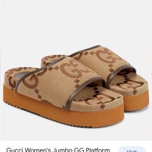 NEW Gucci jumbo GG logo Angelina platform slides